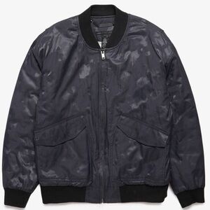 Rare Marc By Marc Jacobs Black Satin Camo Print Bomber Jacket in Washed Ink